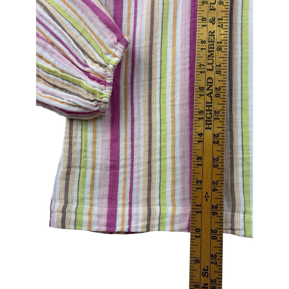 Old Navy Popover Blouse Pink Multi-Stripe Cotton Gauze LS Top Split Neck Large - Picture 12 of 13